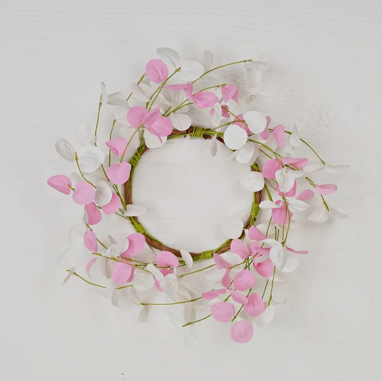 Pink & White Silver Dollar with Twig | Wreath or Candle Ring