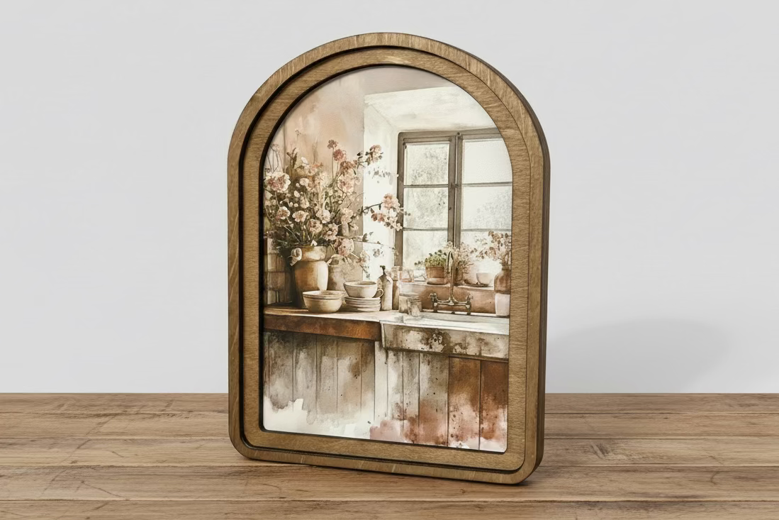 Rustic Kitchen Arch Top Framed Art 8.25x11”