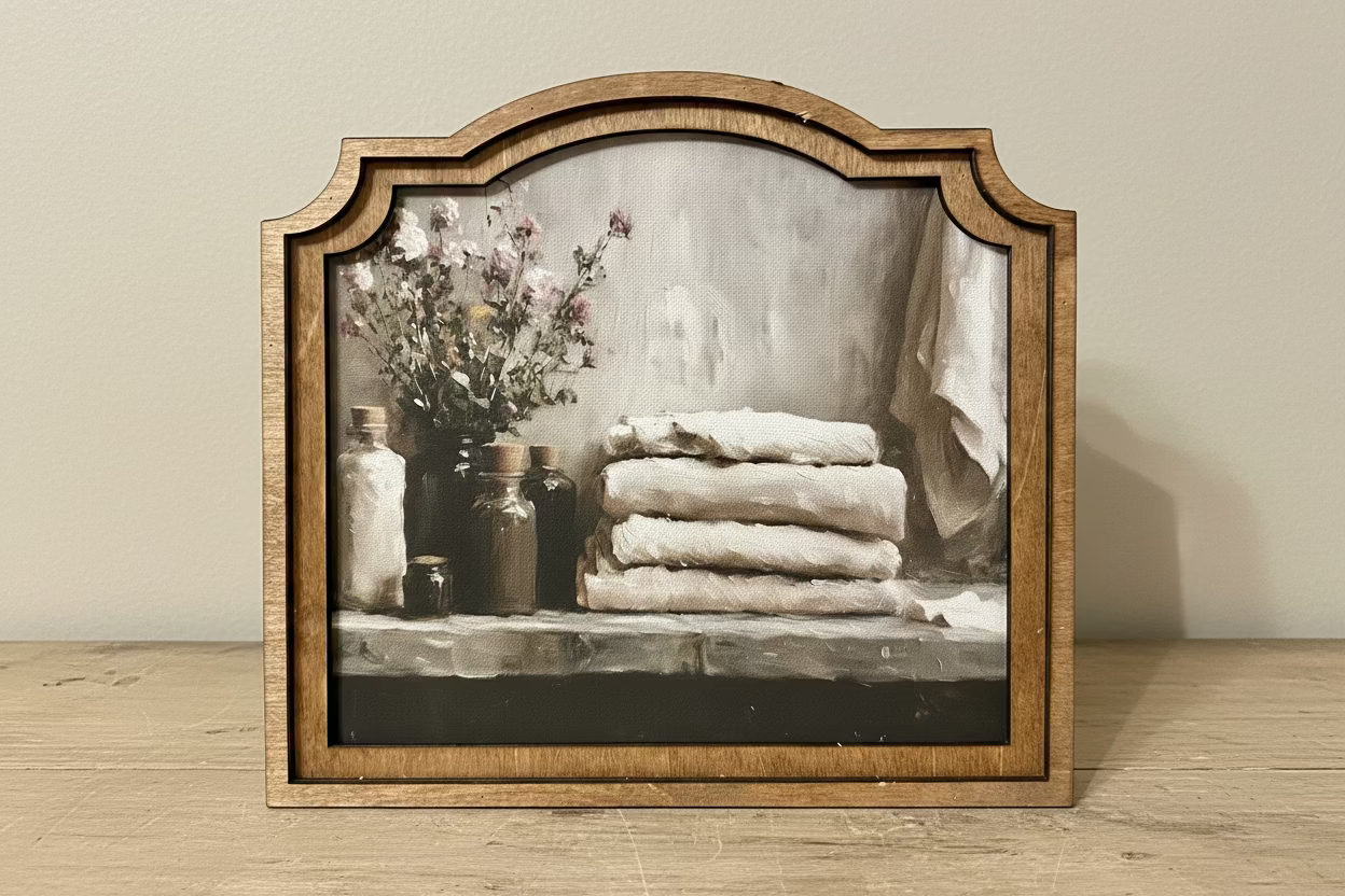 Provincial Bathroom Shelf Framed Art 9x10”