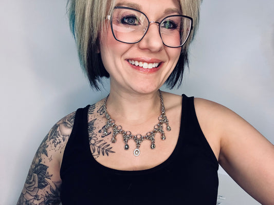 Fancy Byzantine w/Gems Necklace & Earrings Set (Gold)