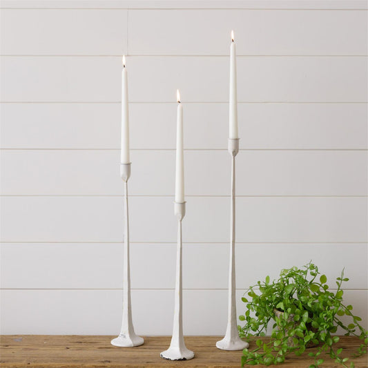 Hand Forged Metal Candlesticks- White