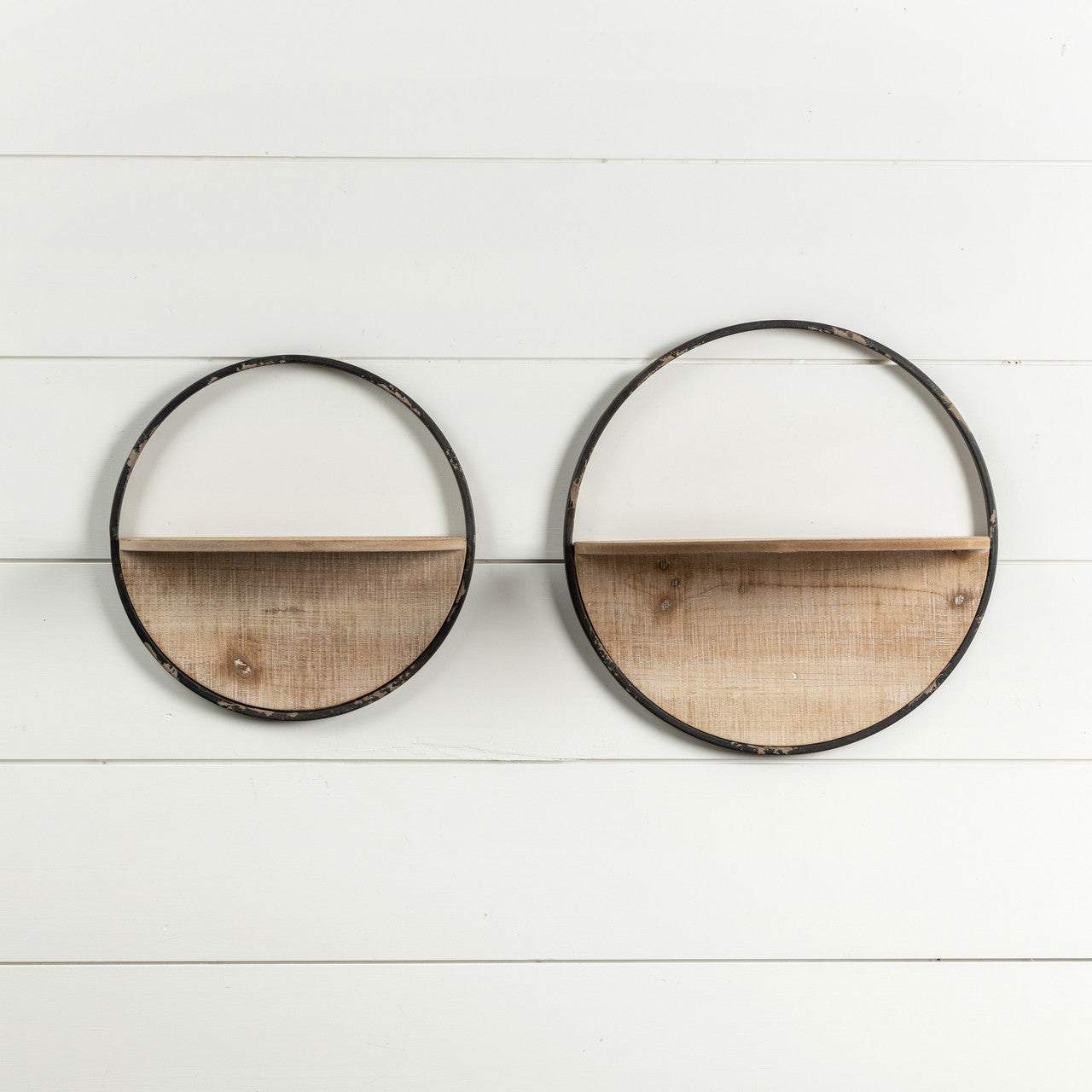 Metal & Wood Round Shelves (Set of 2)