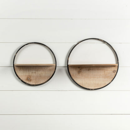 Metal & Wood Round Shelves (Set of 2)