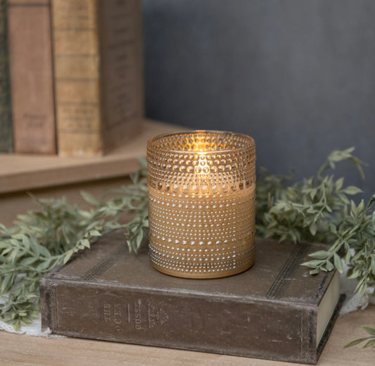 Champagne Dotted Glass LED Candle