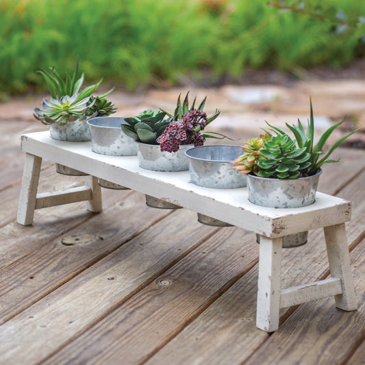 Wood Planter & Tin Pots