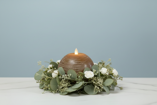 Rustic Brown Round Ball Moving Flame Candle 4.7 x 4.3”