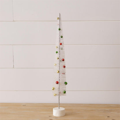 White Glitter Bottle brush Trees with Ornaments