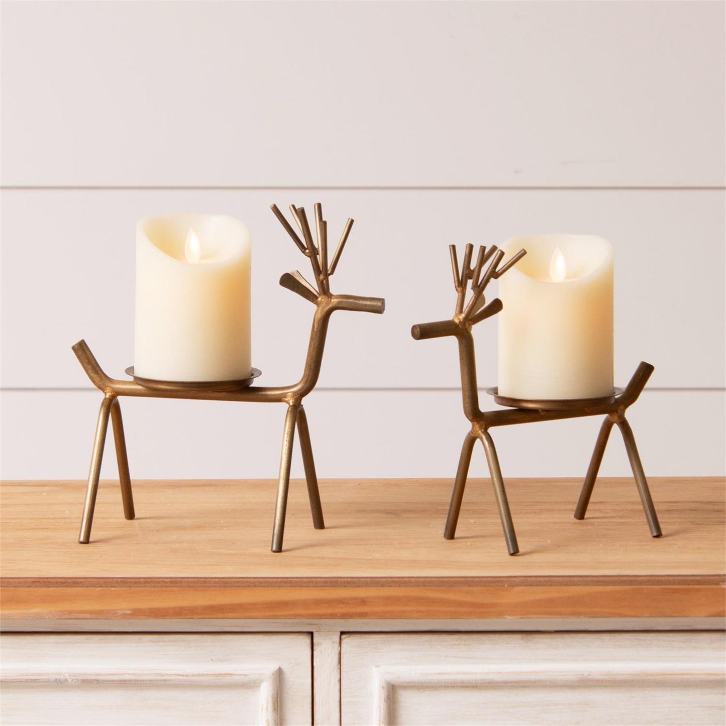 Gold Finish Deer Candle Holders Set