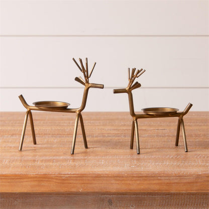 Gold Finish Deer Candle Holders Set