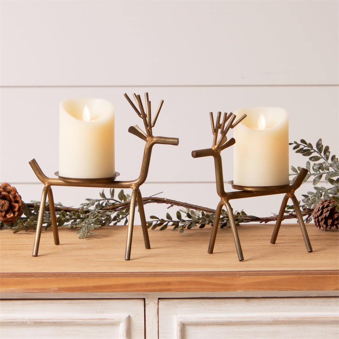 Gold Finish Deer Candle Holders Set