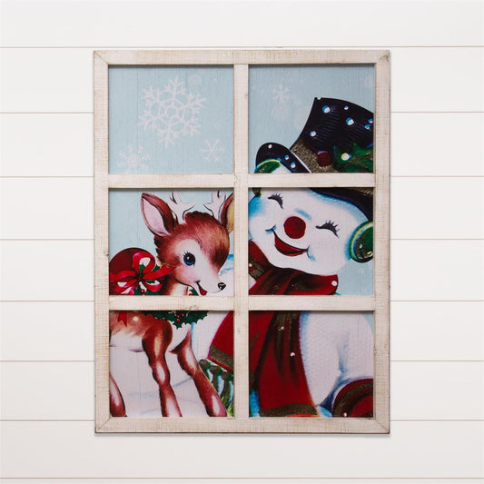 Window Portrait - Vintage Snowman and Deer