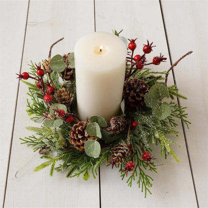 Frosted Mixed Greens Candle Ring