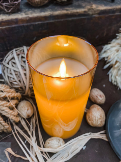 Amber Glass LED Candle 3x6"