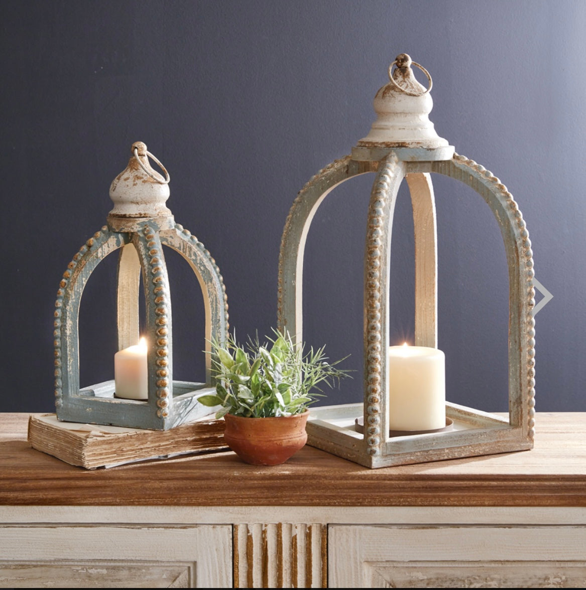 Distressed Beaded Lantern