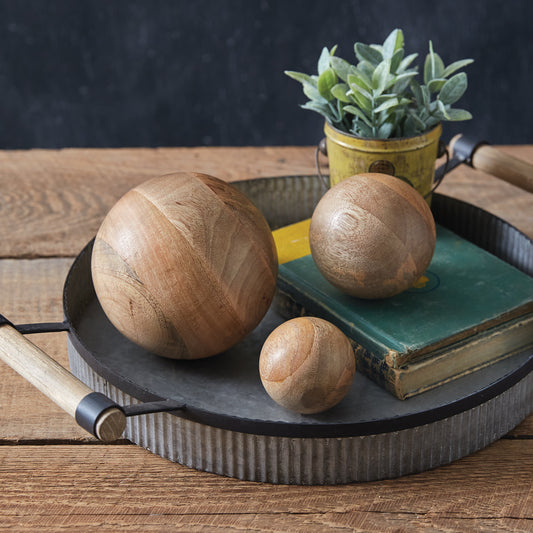 Carved Wood Accent Balls (Set of 3)